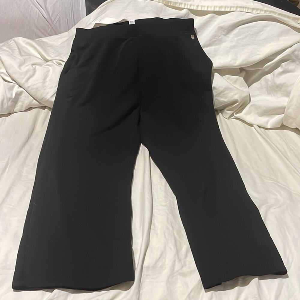 Calvin Klein m black pull on elastic waste stretchy capri straight wide leg nwt